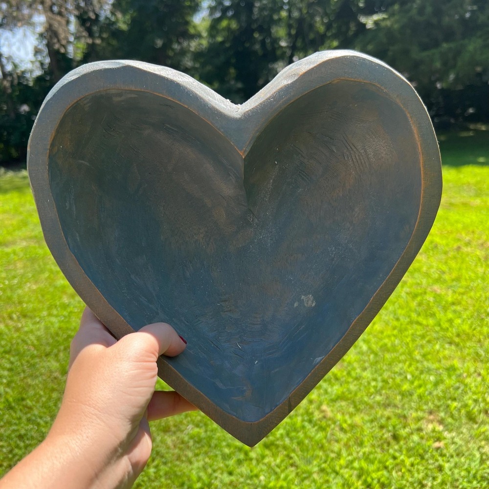 Blue Woden Heart Shaped Dough Bowl